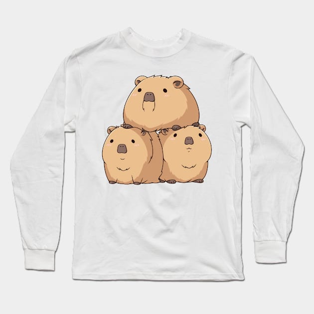 3 Capybara hanging out Long Sleeve T-Shirt by SundayDonuts